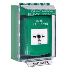 GLR181HV-EN STI Green Indoor/Outdoor Low Profile Surface Mount w/ Sound Key-to-Reset Push Button with HVAC SHUT-DOWN Label English