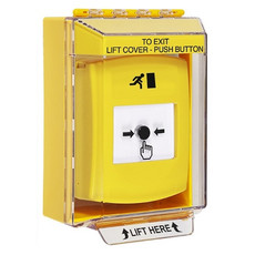 GLR281RM-EN STI Yellow Indoor/Outdoor Low Profile Surface Mount w/ Sound Key-to-Reset Push Button with Running Man Icon English