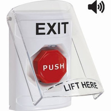 SS23A8XT-EN STI White Indoor Only Flush or Surface w/ Horn Pneumatic (Illuminated) Stopper Station with EXIT Label English