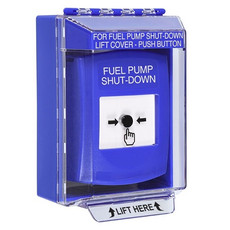 GLR481PS-EN STI Blue Indoor/Outdoor Low Profile Surface Mount w/ Sound Key-to-Reset Push Button with FUEL PUMP SHUT-DOWN Label English