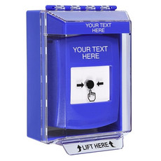 GLR481ZA-EN STI Bluee Indoor/Outdoor Low Profile Surface Mount w/ Sound Key-to-Reset Push Button with Non-Returnable Custom Text Label English
