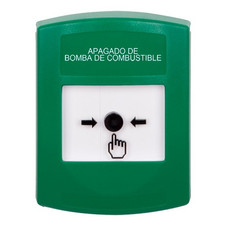GLR101PS-ES STI Green Indoor Only No Cover Key-to-Reset Push Button with FUEL PUMP SHUT-DOWN Label Spanish