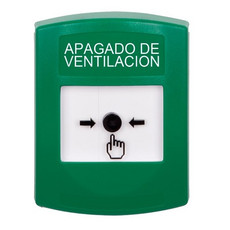 GLR101HV-ES STI Green Indoor Only No Cover Key-to-Reset Push Button with HVAC SHUT-DOWN Label Spanish