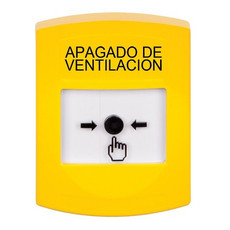 GLR201HV-ES STI Yellow Indoor Only No Cover Key-to-Reset Push Button with HVAC SHUT-DOWN Label Spanish