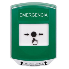 GLR121EM-ES STI Green Indoor Only Shield Key-to-Reset Push Button with EMERGENCY Label Spanish