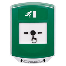 GLR121RM-ES STI Green Indoor Only Shield Key-to-Reset Push Button with Running Man Icon Spanish