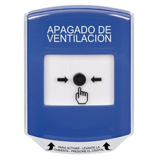 GLR421HV-ES STI Blue Indoor Only Shield Key-to-Reset Push Button with HVAC SHUT-DOWN Label Spanish