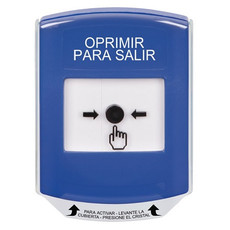 GLR421PX-ES STI Blue Indoor Only Shield Key-to-Reset Push Button with PUSH TO EXIT Label Spanish