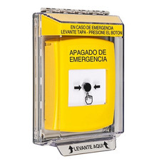 GLR231PO-ES STI Yellow Indoor/Outdoor Low Profile Flush Mount Key-to-Reset Push Button with EMERGENCY POWER OFF Label Spanish