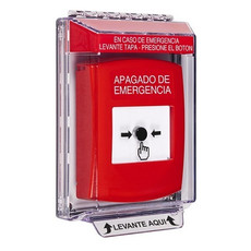 GLR031PO-ES STI Red Indoor/Outdoor Low Profile Flush Mount Key-to-Reset Push Button with EMERGENCY POWER OFF Label Spanish