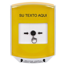 GLR2A1ZA-ES STI Yellow Indoor Only Shield w/ Sound Key-to-Reset Push Button with Non-Returnable Custom Text Label Spanish