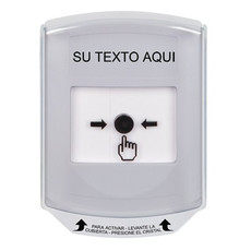 GLR3A1ZA-ES STI White Indoor Only Shield w/ Sound Key-to-Reset Push Button with Non-Returnable Custom Text Label Spanish