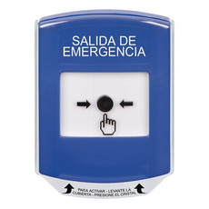 GLR4A1EX-ES STI Blue Indoor Only Shield w/ Sound Key-to-Reset Push Button with EMERGENCY EXIT Label Spanish