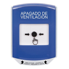 GLR4A1HV-ES STI Blue Indoor Only Shield w/ Sound Key-to-Reset Push Button with HVAC SHUT-DOWN Label Spanish