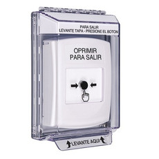 GLR341PX-ES STI White Indoor/Outdoor Low Profile Flush Mount w/ Sound Key-to-Reset Push Button with PUSH TO EXIT Label Spanish
