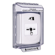 GLR341RM-ES STI White Indoor/Outdoor Low Profile Flush Mount w/ Sound Key-to-Reset Push Button with Running Man Icon Spanish