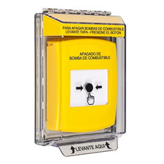 GLR241PS-ES STI Yellow Indoor/Outdoor Low Profile Flush Mount w/ Sound Key-to-Reset Push Button with FUEL PUMP SHUT-DOWN Label Spanish