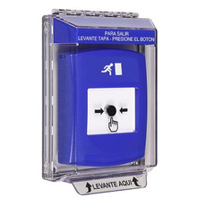 GLR431RM-ES STI Blue Indoor/Outdoor Low Profile Flush Mount Key-to-Reset Push Button with Running Man Icon Spanish