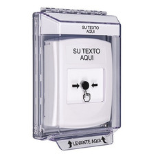 GLR331ZA-ES STI White Indoor/Outdoor Low Profile Flush Mount Key-to-Reset Push Button with Non-Returnable Custom Text Label Spanish