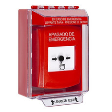 GLR071PO-ES STI Red Indoor/Outdoor Low Profile Surface Mount Key-to-Reset Push Button with EMERGENCY POWER OFF Label Spanish