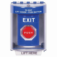 SS2472XT-EN STI Blue Indoor/Outdoor Surface Key-to-Reset (Illuminated) Stopper Station with EXIT Label English