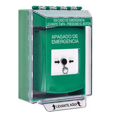 GLR171PO-ES STI Green Indoor/Outdoor Low Profile Surface Mount Key-to-Reset Push Button with EMERGENCY POWER OFF Label Spanish