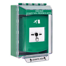 GLR171RM-ES STI Green Indoor/Outdoor Low Profile Surface Mount Key-to-Reset Push Button with Running Man Icon Spanish