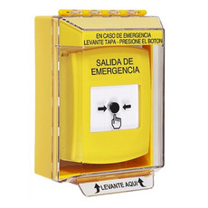 GLR271EX-ES STI Yellow Indoor/Outdoor Low Profile Surface Mount Key-to-Reset Push Button with EMERGENCY EXIT Label Spanish