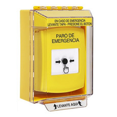 GLR271ES-ES STI Yellow Indoor/Outdoor Low Profile Surface Mount Key-to-Reset Push Button with EMERGENCY STOP Label Spanish
