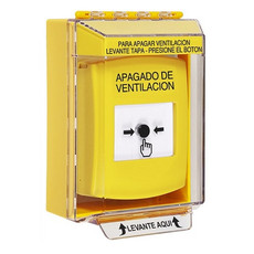 GLR271HV-ES STI Yellow Indoor/Outdoor Low Profile Surface Mount Key-to-Reset Push Button with HVAC SHUT-DOWN Label Spanish