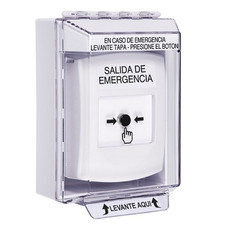 GLR371EX-ES STI White Indoor/Outdoor Low Profile Surface Mount Key-to-Reset Push Button with EMERGENCY EXIT Label Spanish