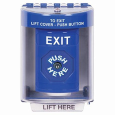 SS2480XT-EN STI Blue Indoor/Outdoor Surface w/ Horn Key-to-Reset Stopper Station with EXIT Label English
