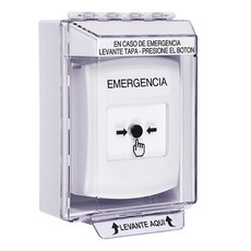 GLR381EM-ES STI White Indoor/Outdoor Low Profile Surface Mount w/ Sound Key-to-Reset Push Button with EMERGENCY Label Spanish