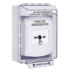 GLR381ES-ES STI White Indoor/Outdoor Low Profile Surface Mount w/ Sound Key-to-Reset Push Button with EMERGENCY STOP Label Spanish