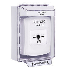 GLR371ZA-ES STI White Indoor/Outdoor Low Profile Surface Mount Key-to-Reset Push Button with Non-Returnable Custom Text Label Spanish