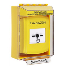 GLR281EV-ES STI Yellow Indoor/Outdoor Low Profile Surface Mount w/ Sound Key-to-Reset Push Button with EVACUATION Label Spanish