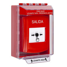 GLR081XT-ES STI Red Indoor/Outdoor Low Profile Surface Mount w/ Sound Key-to-Reset Push Button with EXIT Label Spanish