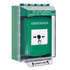 GLR181EM-ES STI Green Indoor/Outdoor Low Profile Surface Mount w/ Sound Key-to-Reset Push Button with EMERGENCY Label Spanish
