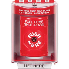 SS2080PS-EN STI Red Indoor/Outdoor Surface w/ Horn Key-to-Reset Stopper Station with FUEL PUMP SHUT DOWN Label English