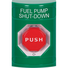 SS2109PS-EN STI Green No Cover Turn-to-Reset (Illuminated) Stopper Station with FUEL PUMP SHUT DOWN Label English