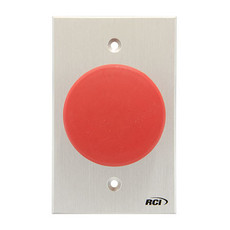 990-RB-MO x 28 Dormakaba RCI Blank Symbol Momentary Action Oversized Tamper-proof Button - Brushed Anodized Aluminum Faceplate - Red Cap
