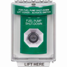 SS2133PS-EN STI Green Indoor/Outdoor Flush Key-to-Activate Stopper Station with FUEL PUMP SHUT DOWN Label English