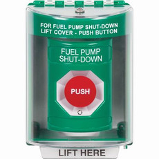 SS2171PS-EN STI Green Indoor/Outdoor Surface Turn-to-Reset Stopper Station with FUEL PUMP SHUT DOWN Label English