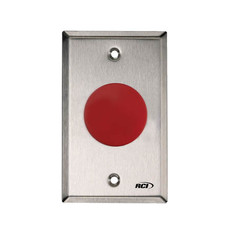 908-RB-MA x 32D Dormakaba RCI Blank Symbol Maintained Action Mushroom Button - Brushed Stainless Steel Faceplate - Blank Red Cap