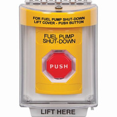SS2232PS-EN STI Yellow Indoor/Outdoor Flush Key-to-Reset (Illuminated) Stopper Station with FUEL PUMP SHUT DOWN Label English