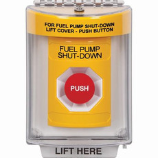 SS2234PS-EN STI Yellow Indoor/Outdoor Flush Momentary Stopper Station with FUEL PUMP SHUT DOWN Label English