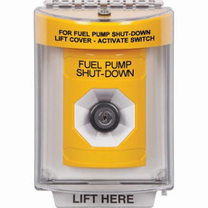 SS2243PS-EN STI Yellow Indoor/Outdoor Flush w/ Horn Key-to-Activate Stopper Station with FUEL PUMP SHUT DOWN Label English