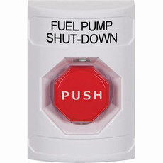 SS2302PS-EN STI White No Cover Key-to-Reset (Illuminated) Stopper Station with FUEL PUMP SHUT DOWN Label English