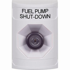 SS2303PS-EN STI White No Cover Key-to-Activate Stopper Station with FUEL PUMP SHUT DOWN Label English