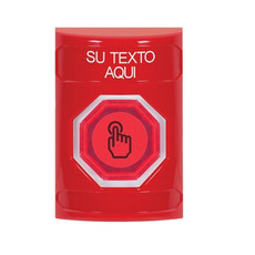 SS2006ZA-ES STI Red No Cover Momentary (Illuminated) with Red Lens Stopper Station with Non-Returnable Custom Text Label Spanish